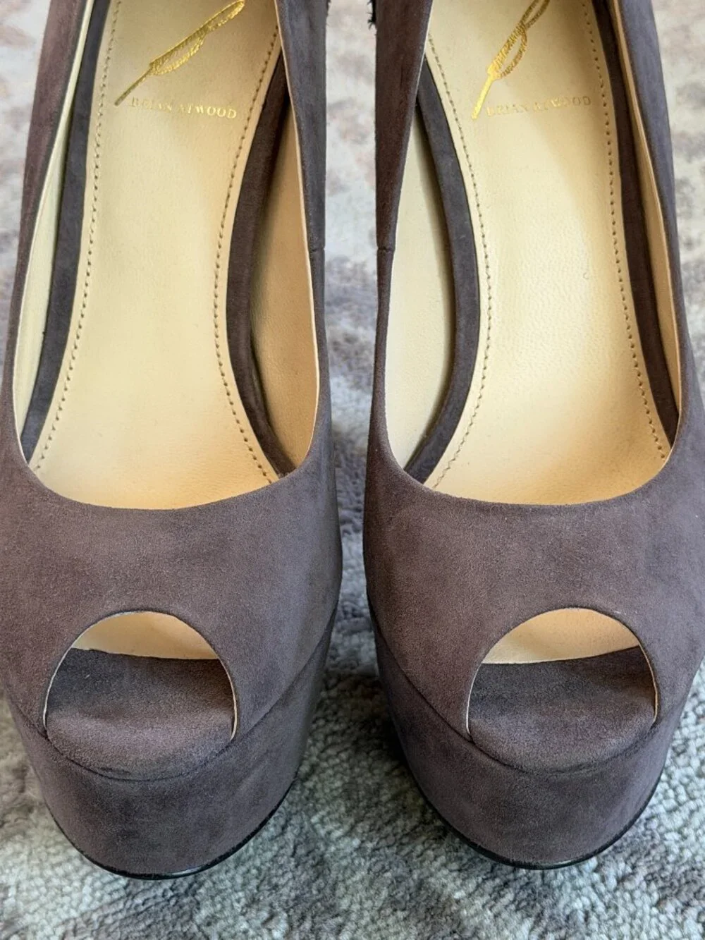 NWOT Brian Atwood Blayne Suede Peep Toe Pumps